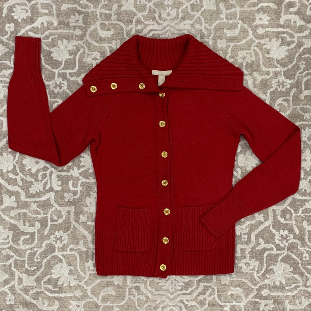 BANANA REPUBLIC Classic Red Button-Up Sweater with Gold Buttons